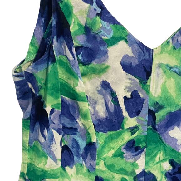 Ralph Lauren Sleeveless Dress Womens Medium Purple Green Watercolor Fit & Flare - Picture 3 of 8